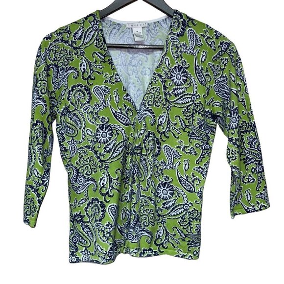 Tweeds Sweaters - Tweeds Button  Cardigan Green Paisley 3/4 Sleeve Sweater Women's Size Medium